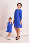 Детское платье "Бантик" ДП 520 Family look (васильковый+белый)