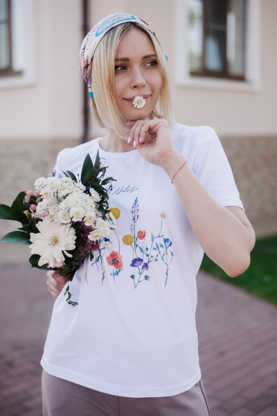 Купить Футболка Ф 279/2-П (белый (полевые цветы)) на Неженке